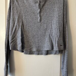 Hollister Gray Ribbed Polo Collar Crop Top